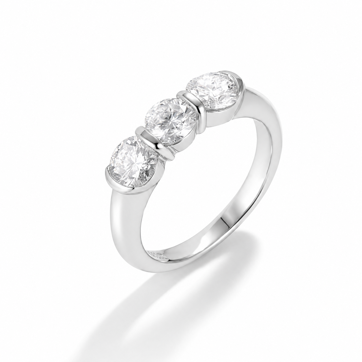 Zethech Halo Round Ring with four clear stones in a silver-tone band