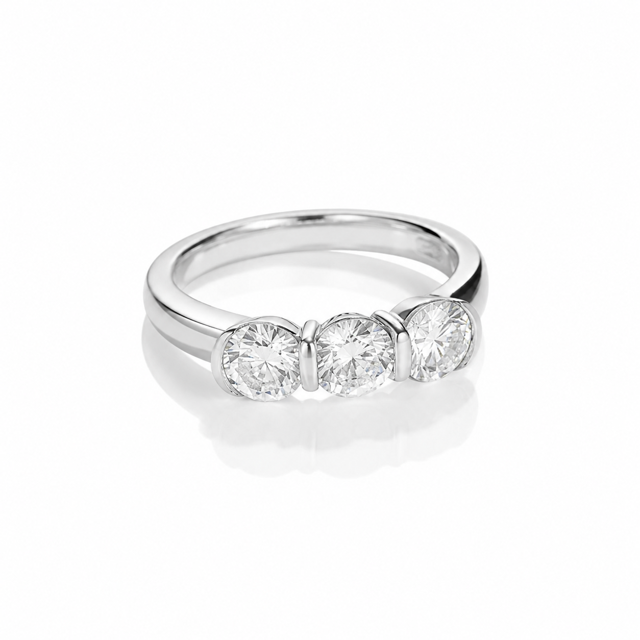 Zethech Halo Round Ring shown on a white background with three stone design