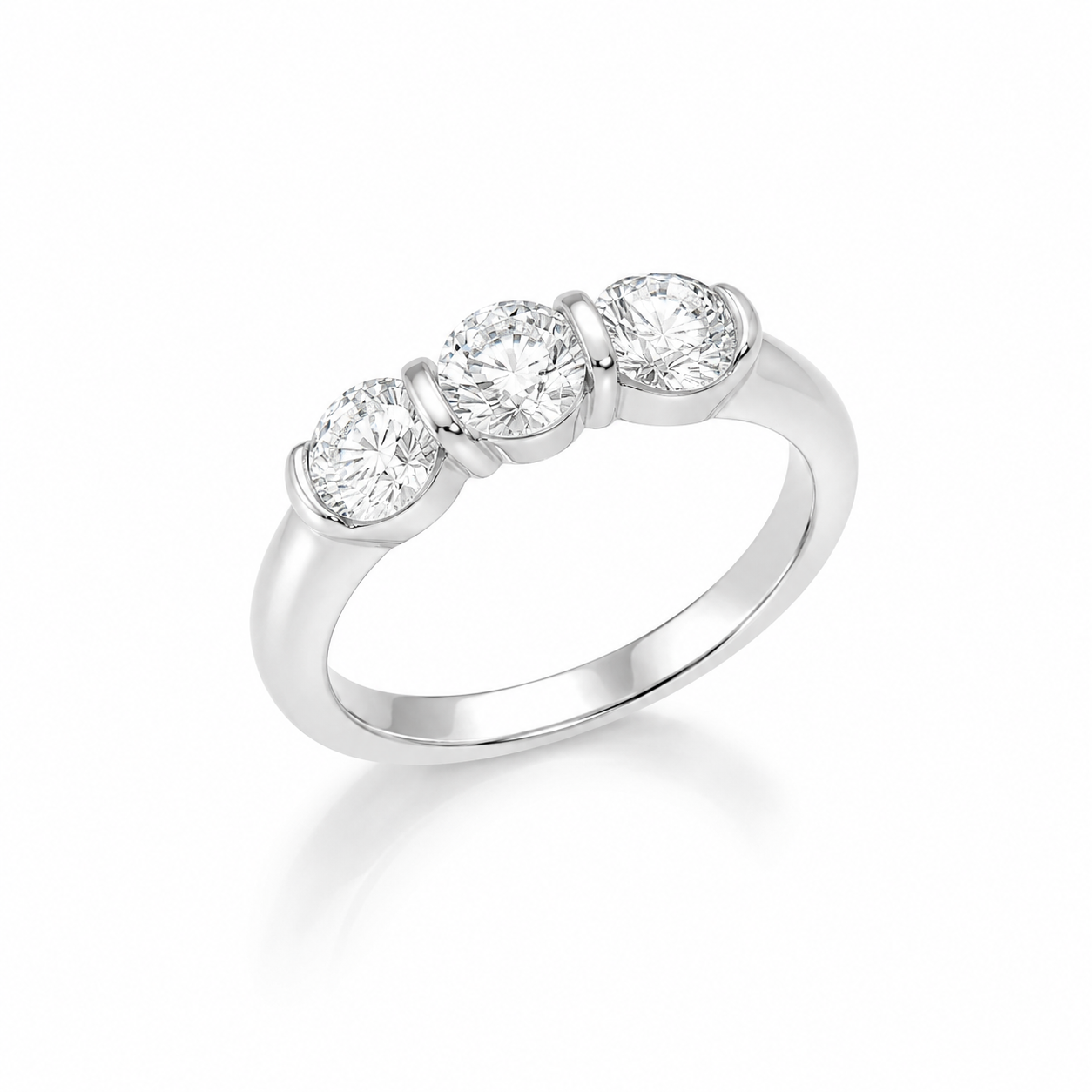 Zethech Halo Round Ring with three clear stones in a silver-tone setting