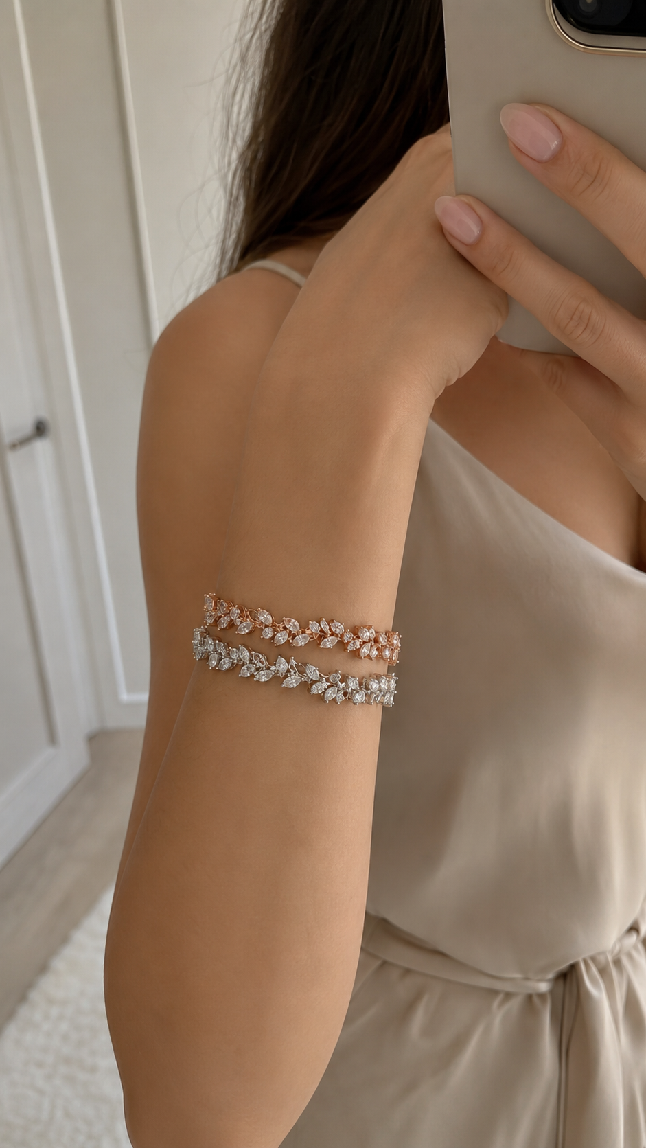 Close-up of Zethech Pear Moissanite Bangle with pear-cut stones