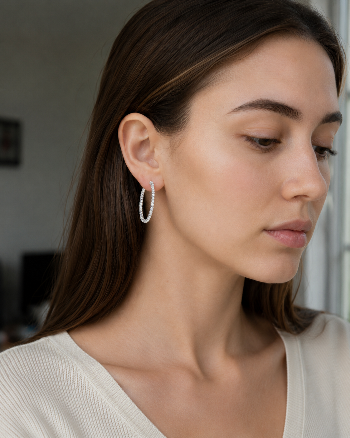 Close-up of Zethech Statement Hoop Earrings with full stone detail