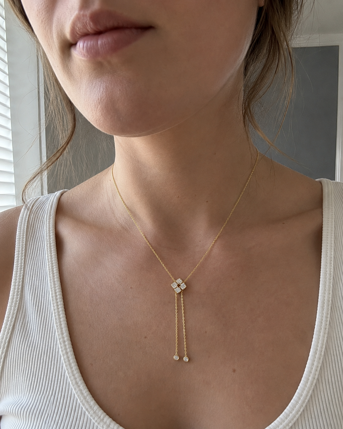 Close-up of Zethech Floral Moissanite Necklace with flower pendant