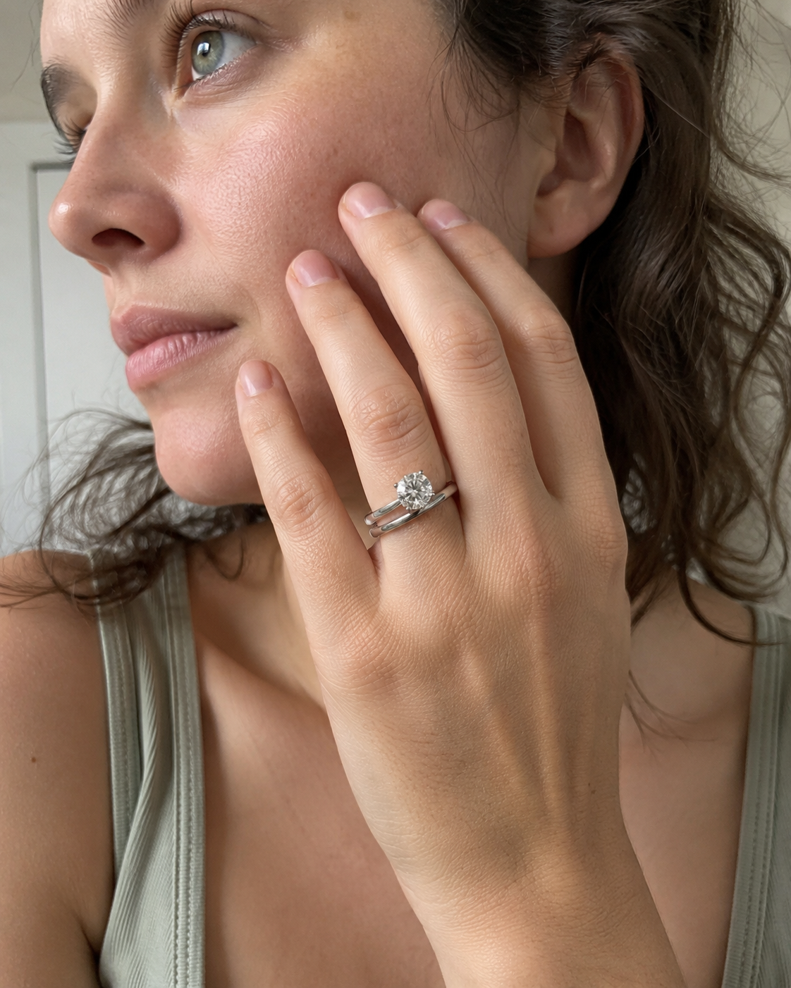 Close-up of Zethech Solitaire Engagement Ring with round center stone