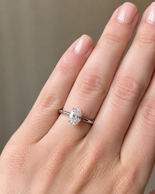 Close-up of Zethech Oval Vintage Ring with oval moissanite