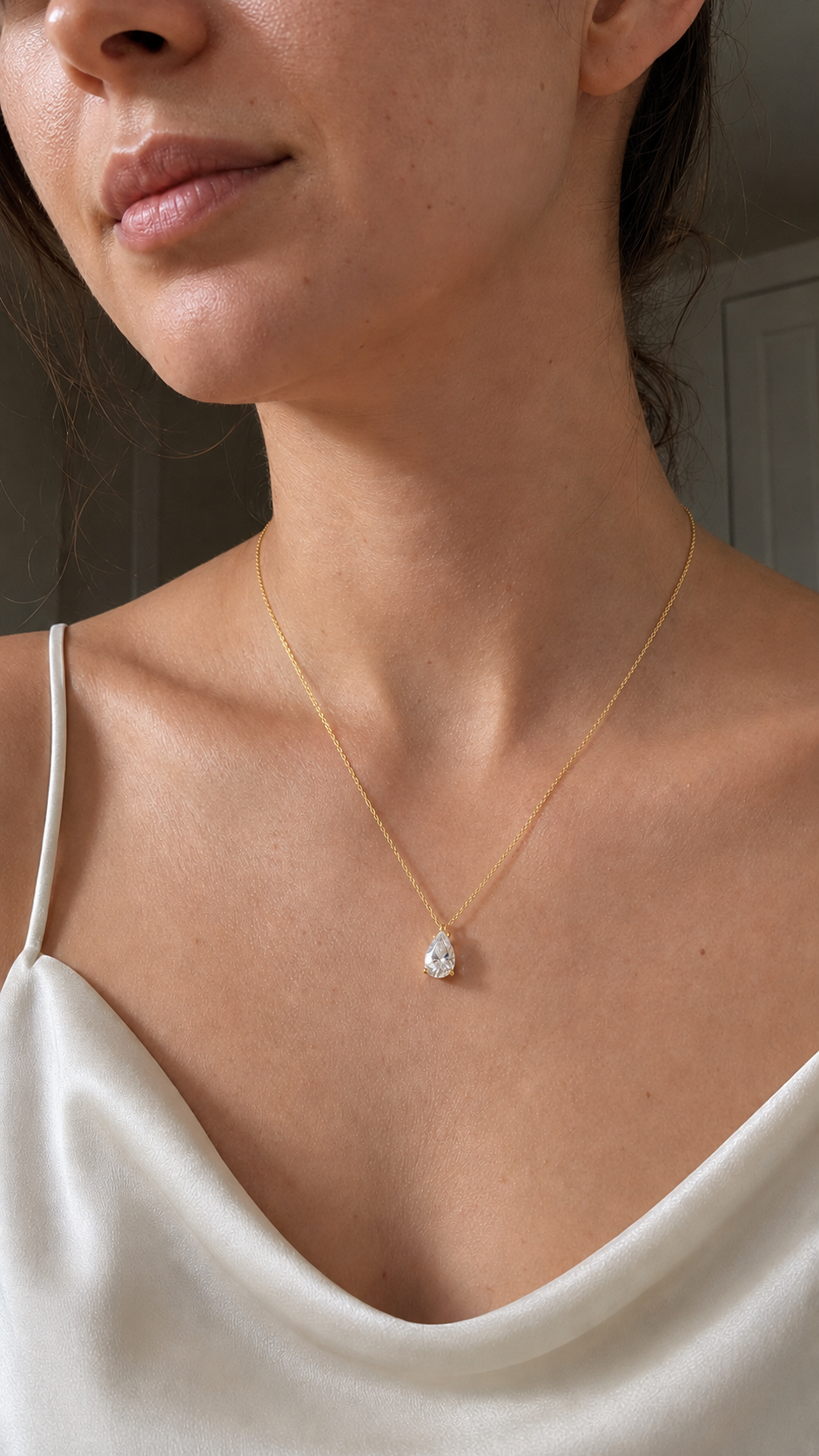 Zethech Pear Drop Necklace with delicate chain and pear pendant