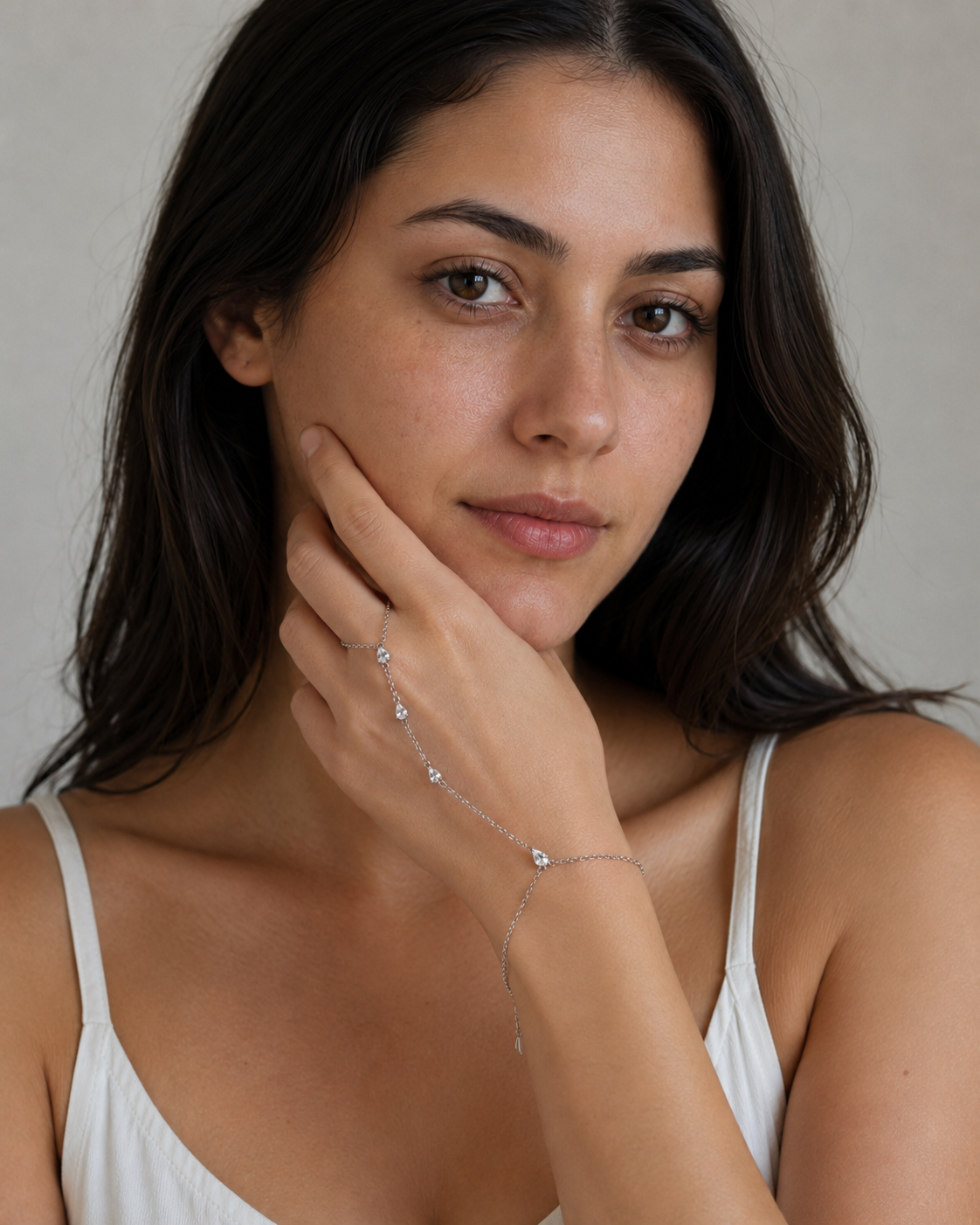 Zethech Pear Hand Chain Bracelet with pear moissanite accents
