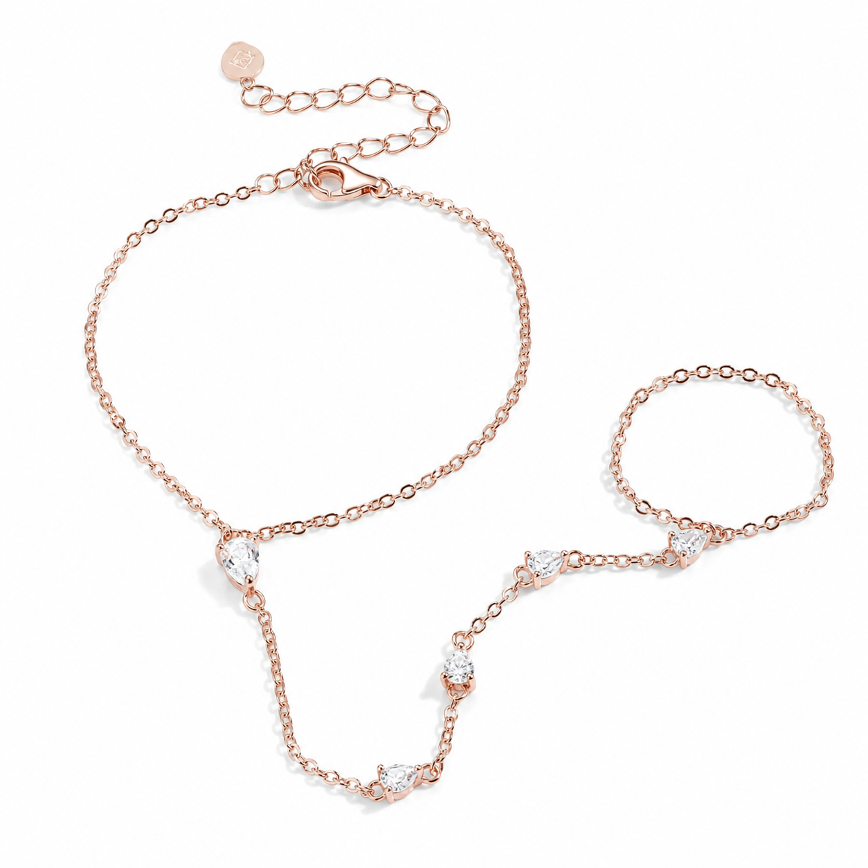 Zethech Pear Hand Chain Bracelet with linked pear stone details