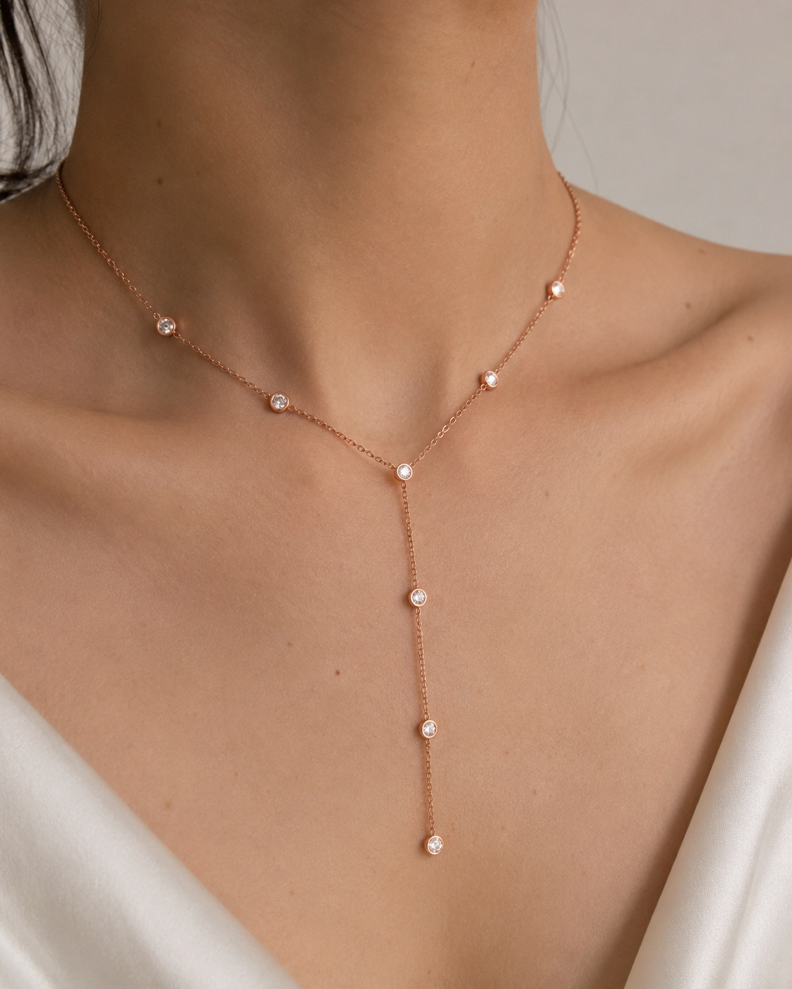 Zethech Bubble Pendant Necklace with fine chain and round moissanite