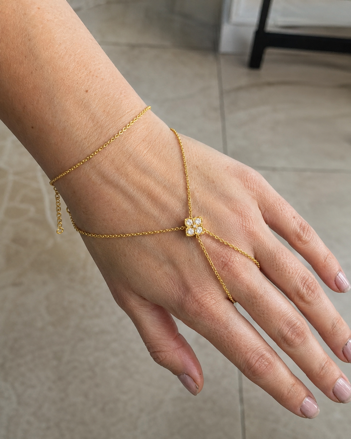 Close-up of Zethech Adjustable Line Bracelet with slim sparkle