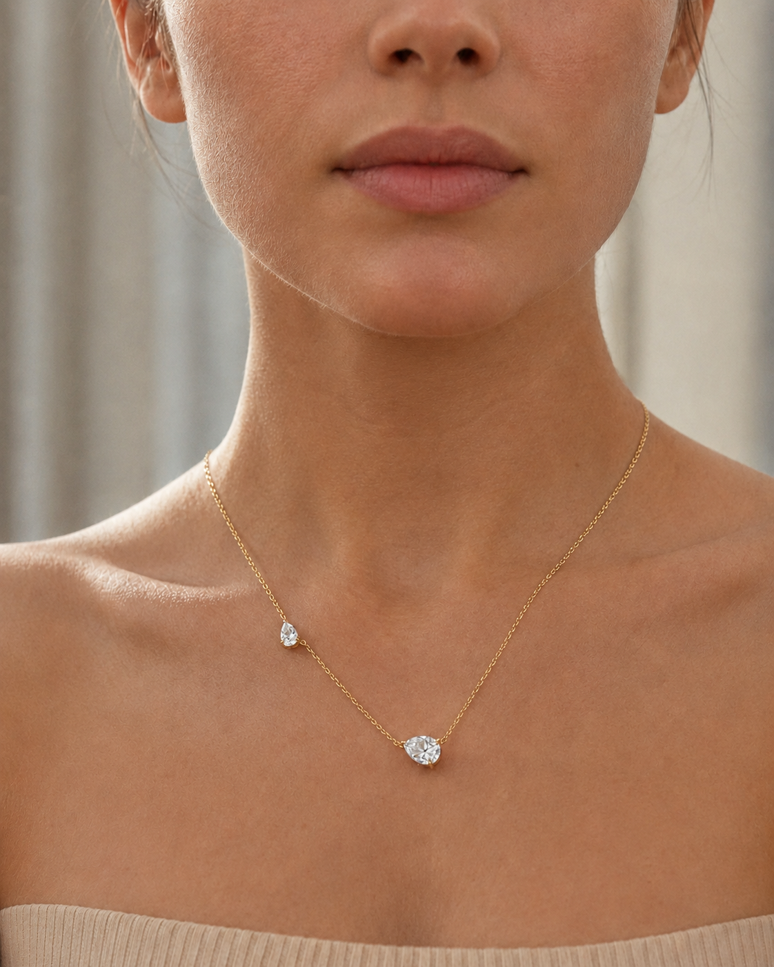 Zethech Twin Pear Necklace shown from refined product angle
