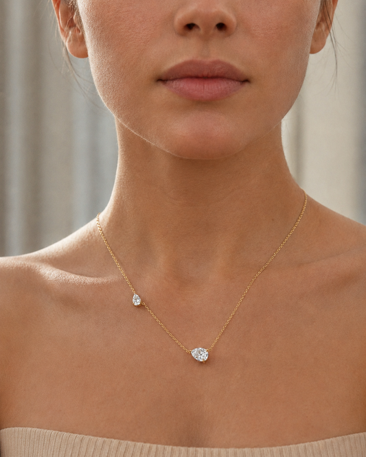 Zethech Twin Pear Necklace shown from refined product angle