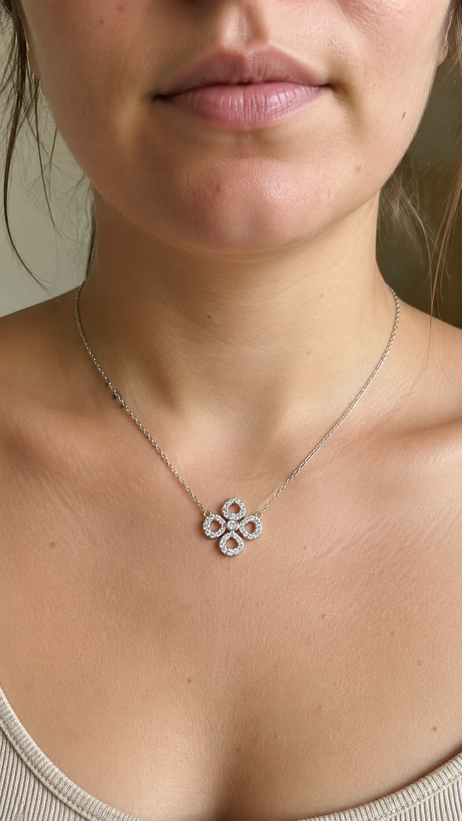 Zethech Flower Pendant Necklace shown from refined product angle
