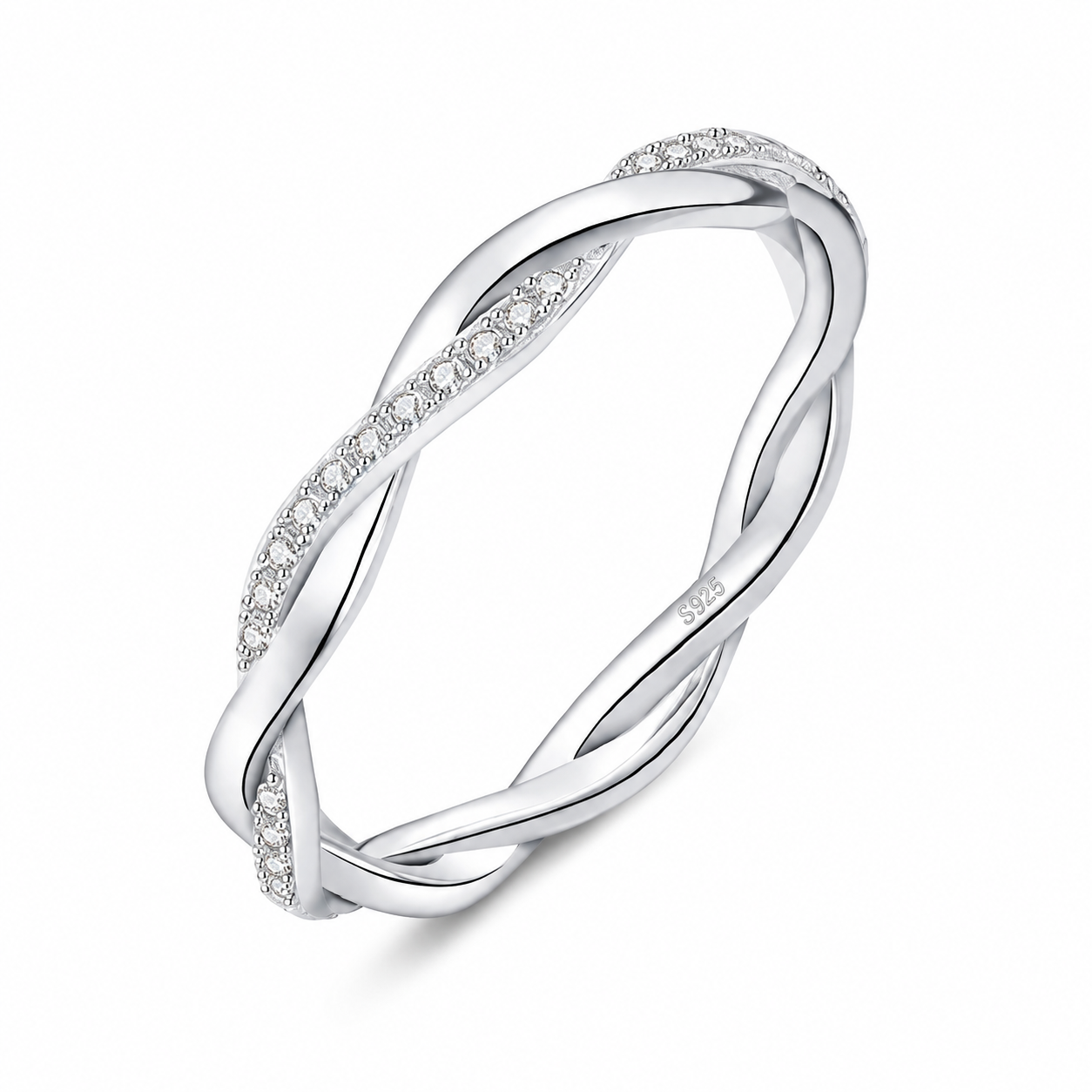 Detailed view of Zethech Twisted Eternity Moissanite Ring