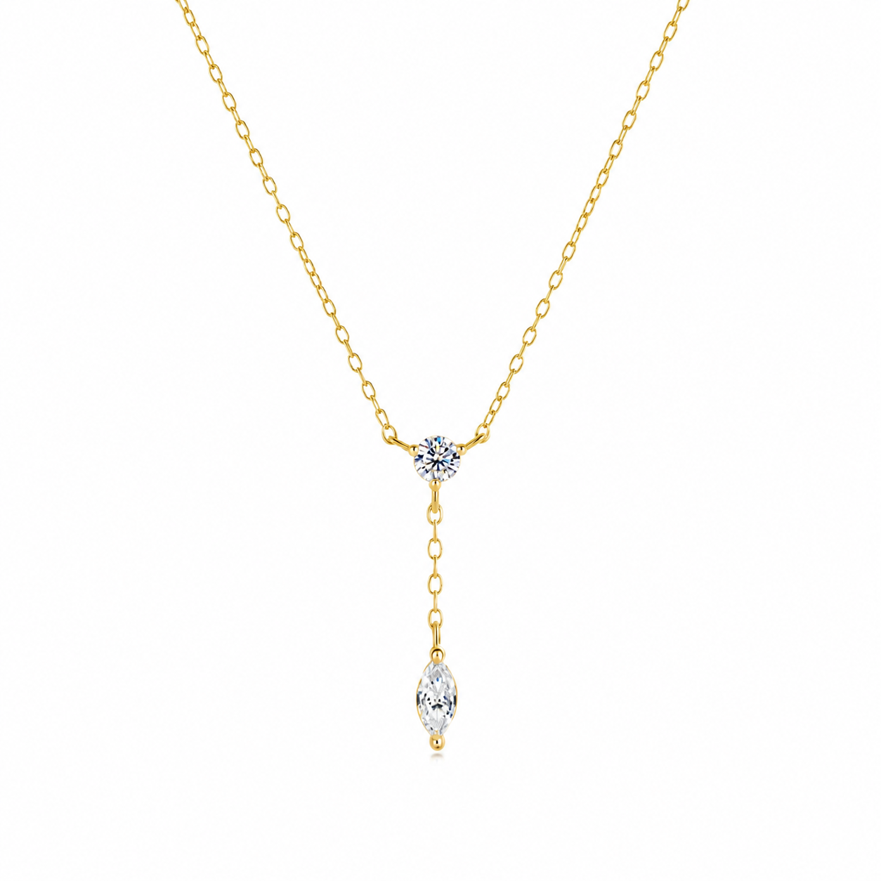 Close-up of Zethech Marquise Pendant Necklace with slim pendant