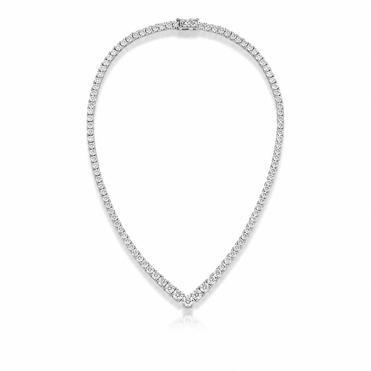 Zethech V-Shape Moissanite Tennis Necklace, close-up of rose gold-tone setting