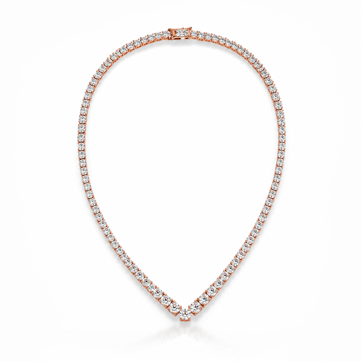 Zethech V-Shape Moissanite Tennis Necklace worn at the neckline