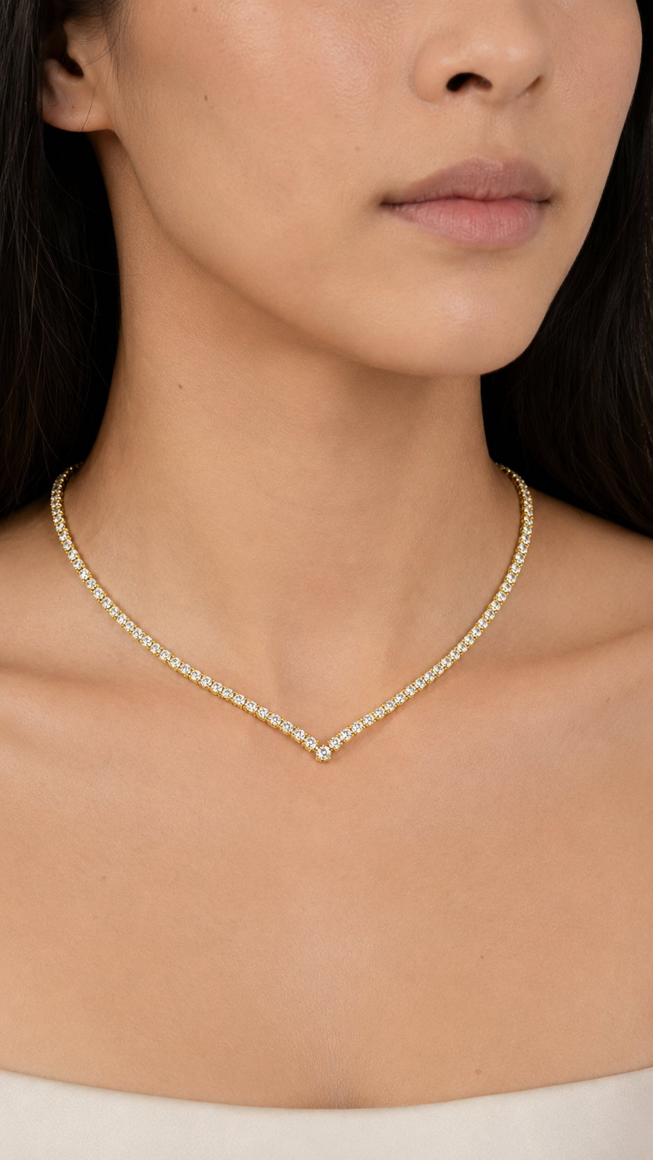 Zethech V-Shape Moissanite Tennis Necklace with continuous round moissanite stones