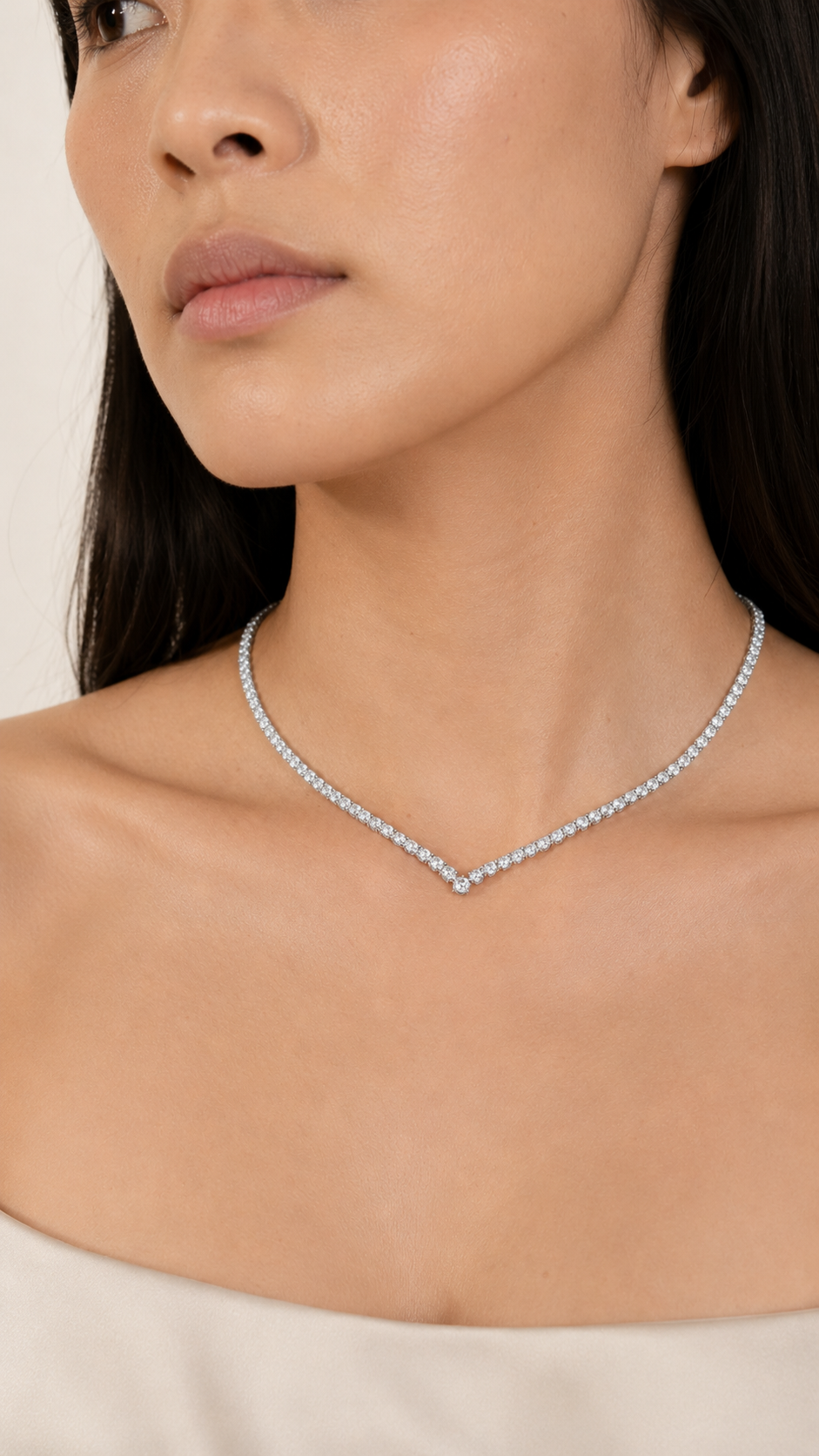 Zethech V-Shape Moissanite Tennis Necklace in rose gold-tone finish