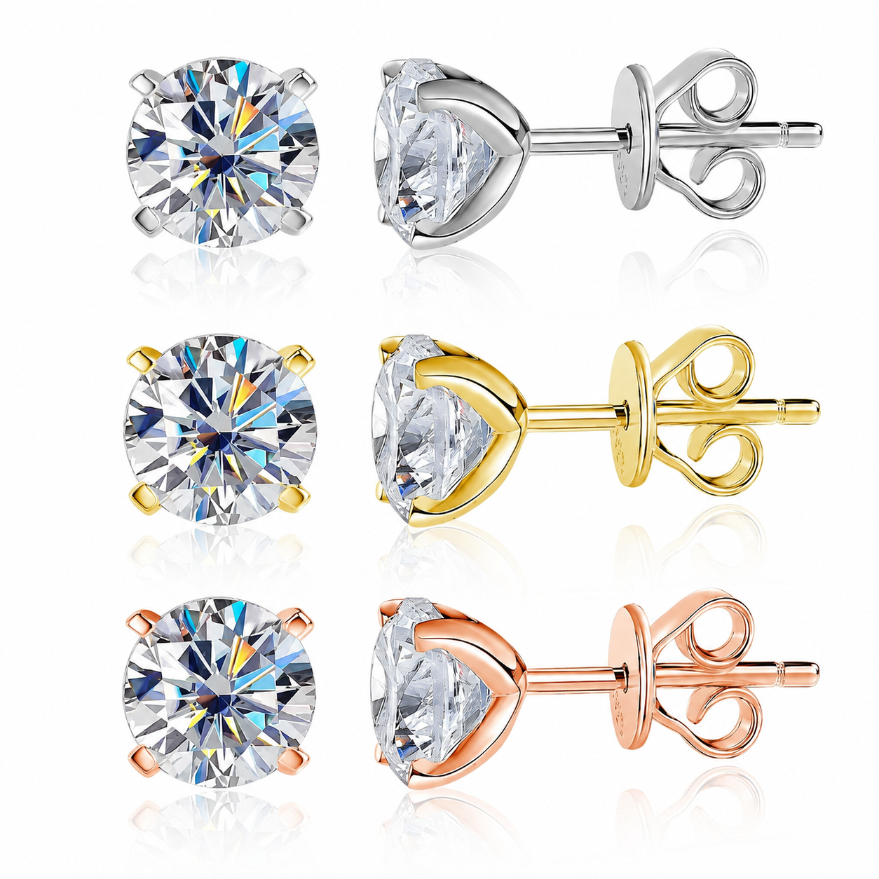Zethech Round-Cut Moissanite Stud Earrings