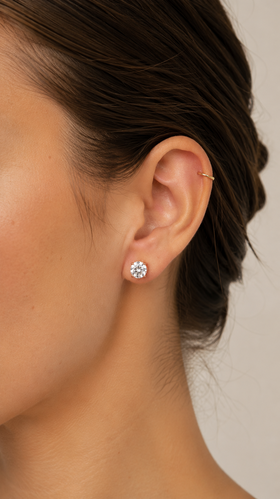 Close-up of Zethech Moissanite Stud Earrings with prong setting