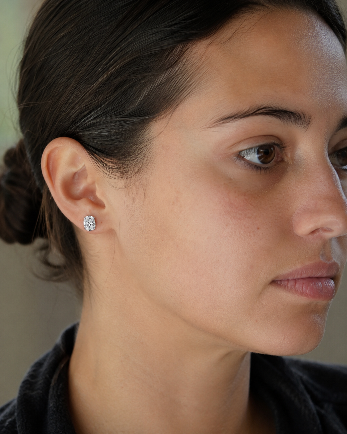 Zethech Oval Stud Earrings shown from refined product angle