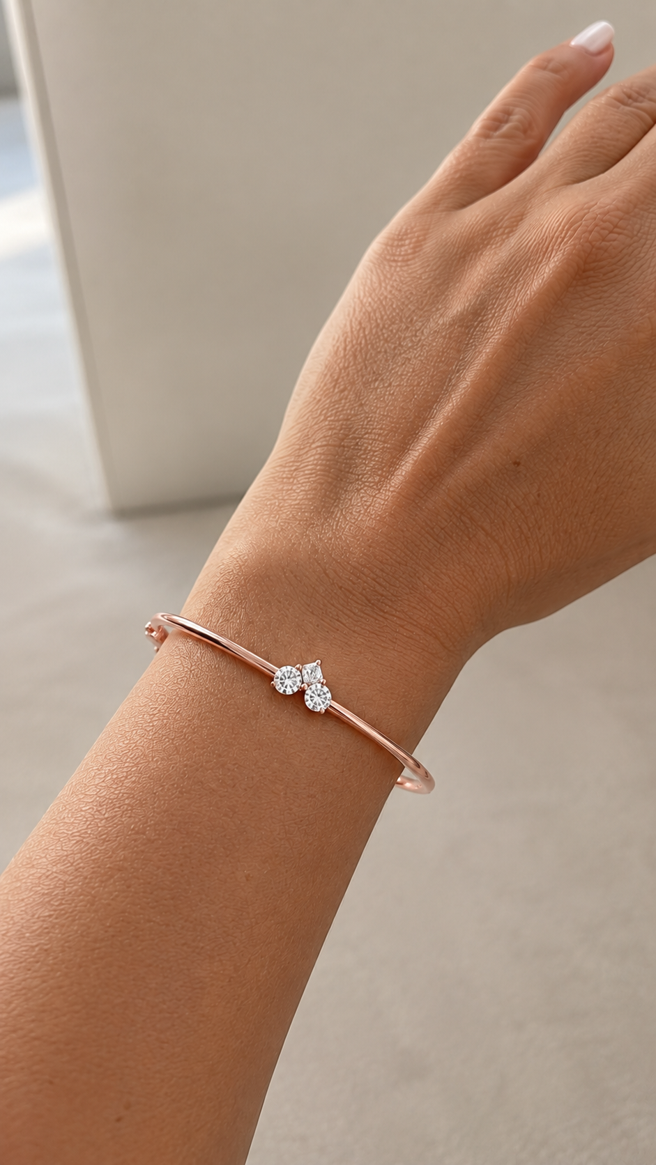 Zethech Radiant Cut Bangle shown from refined bracelet angle