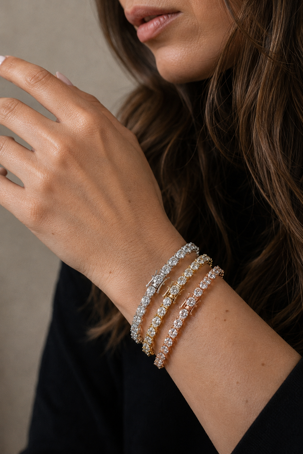 Close-up of Zethech Moissanite Tennis Bracelet with round stones