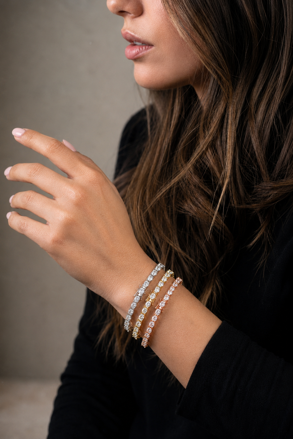 Detailed view of Zethech Moissanite Tennis Bracelet with round stones
