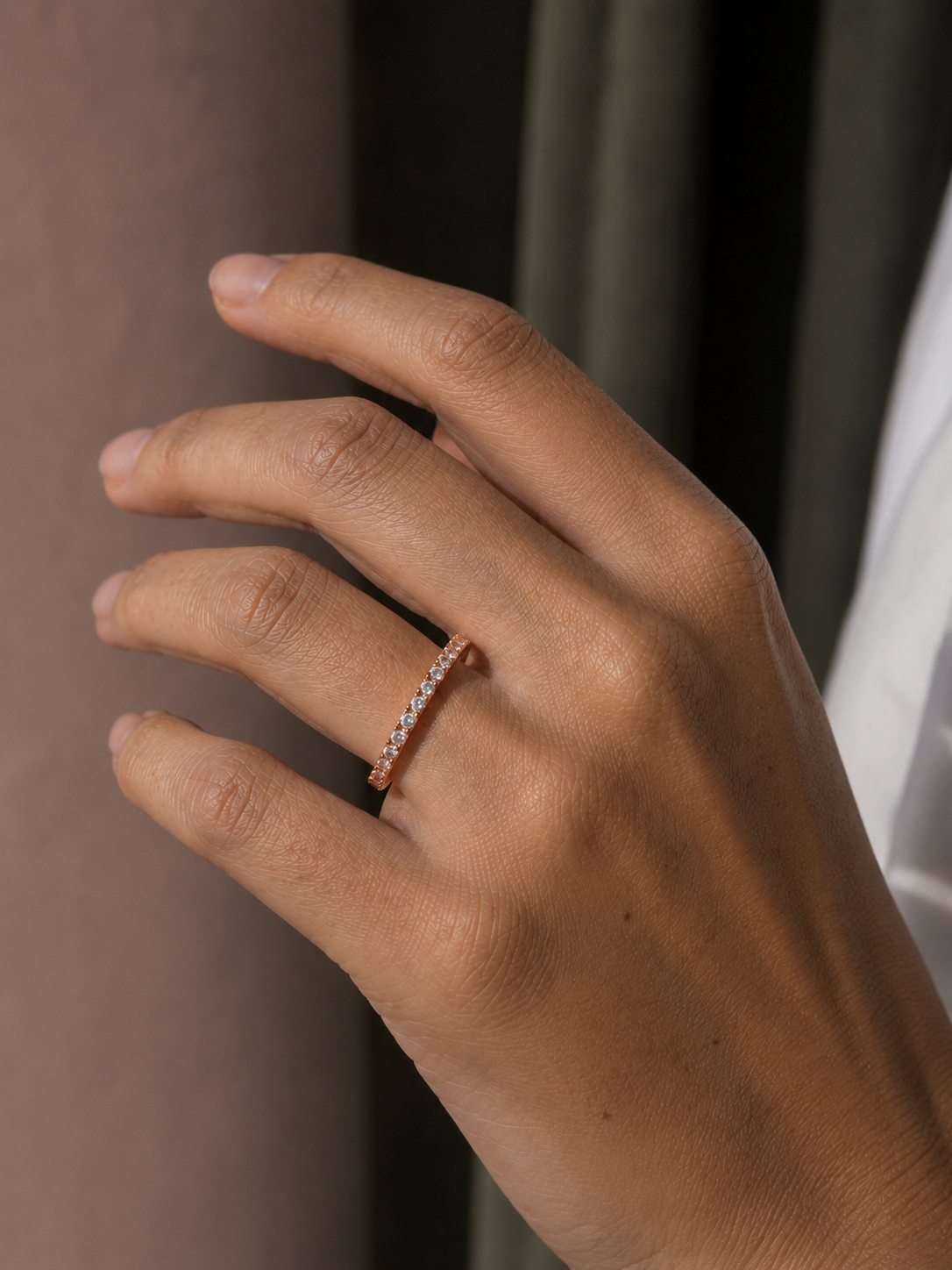 Zethech Moissanite Eternity Band shown from refined product angle