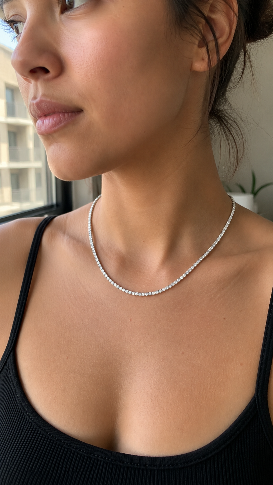 Close-up of Zethech Moissanite Tennis Necklace with linked stones