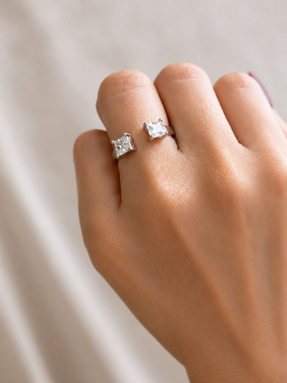 Zethech Princess Moissanite Ring with sleek band and square stone