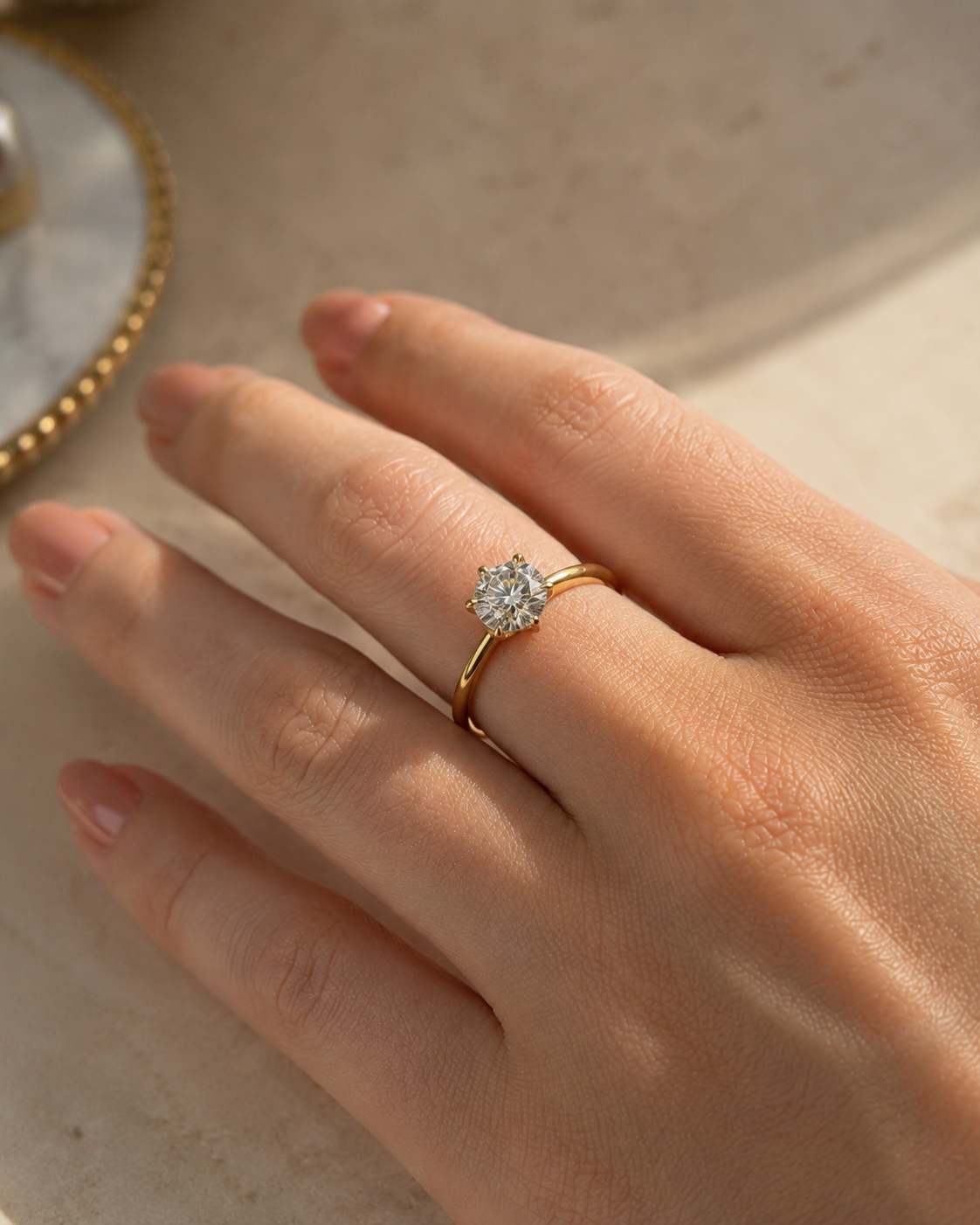 Zethech Round Moissanite Ring with polished band and round center stone