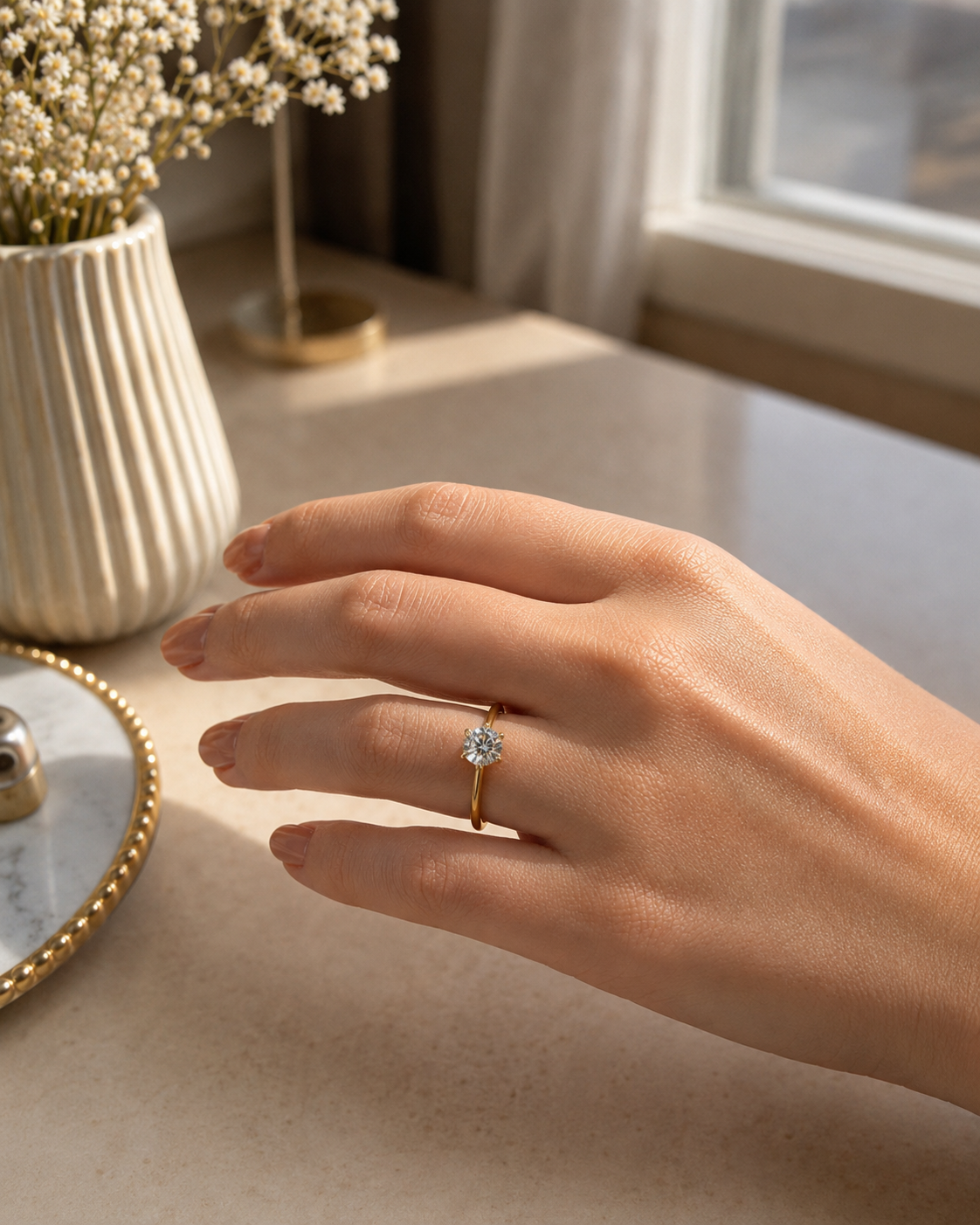 Zethech Round Moissanite Ring in elegant jewelry product photo