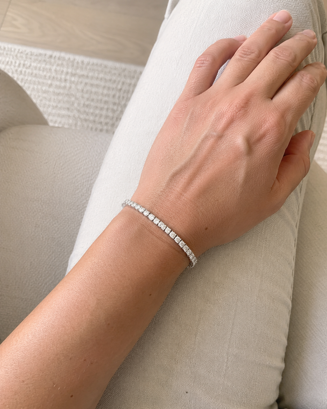 Zethech Round Moissanite Tennis Bracelet with polished silver setting