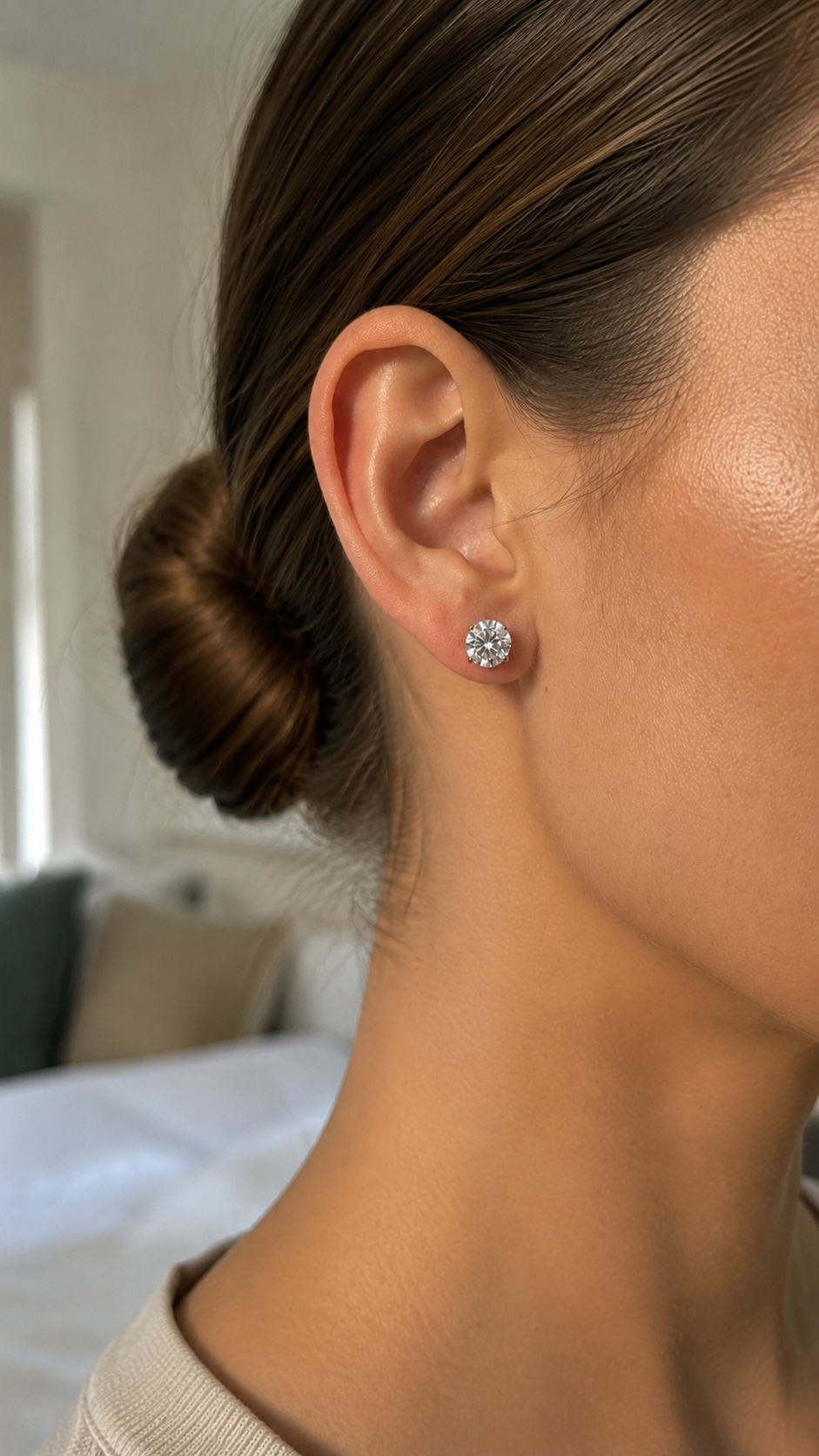 Zethech Rose Moissanite Stud Earrings with classic round stone setting
