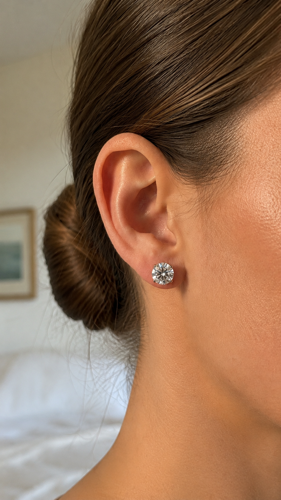 Zethech Rose Moissanite Stud Earrings shown from refined product angle