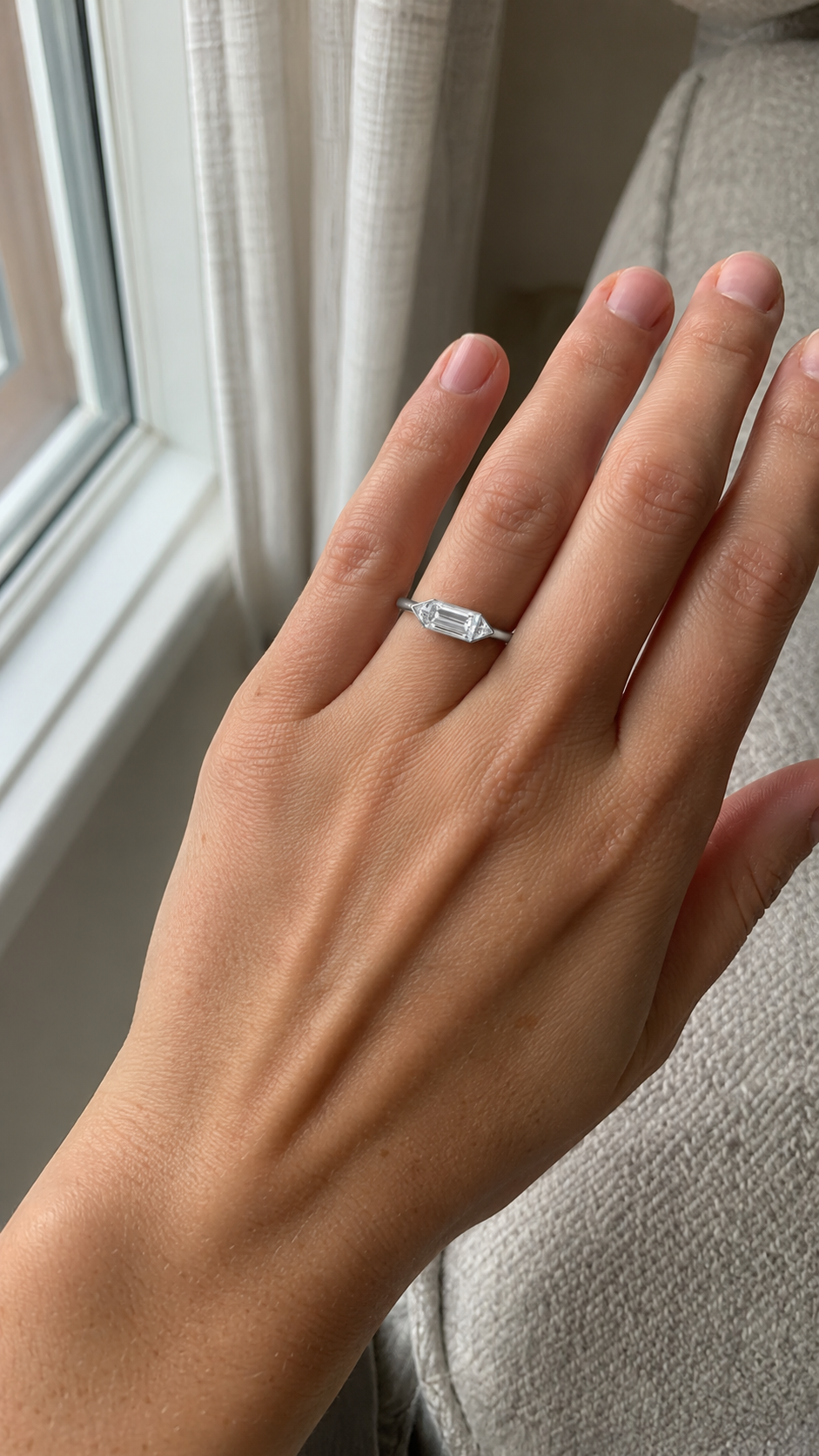 Zethech 3-Stone Engagement Ring close-up with round moissanite center stones