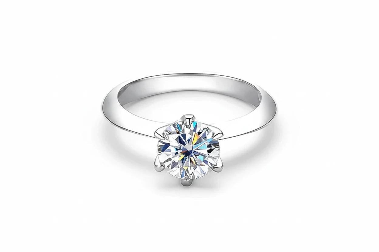 Zethech Round Moissanite Ring in clean product photo