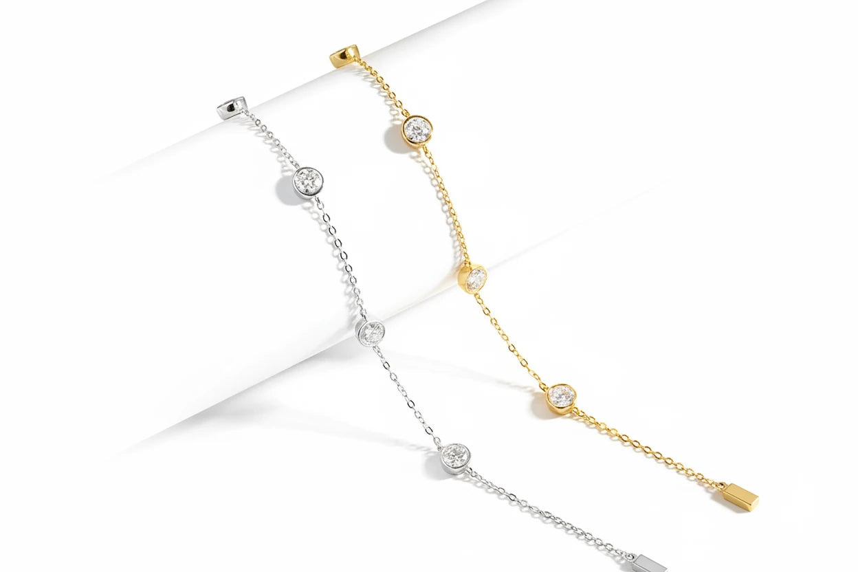 Elegant Bubble Moissanite Necklace by Zethech featuring a sparkling round gemstone pendant on a delicate chain.
