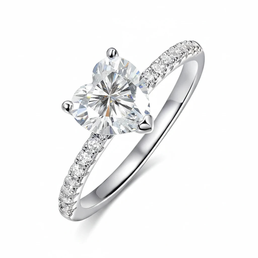 Zethech Amora Heart Ring with clear heart-shaped center stone