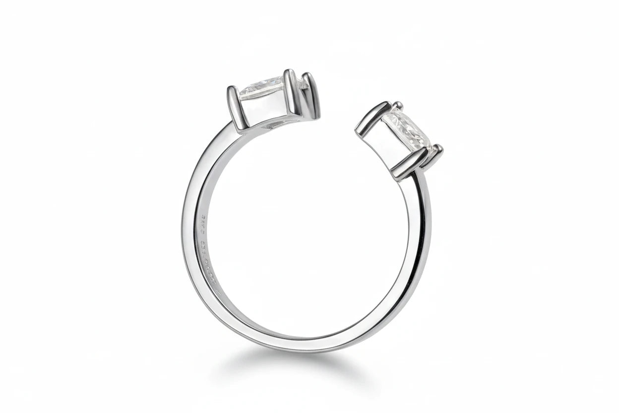 Zethech Princess Cut Moissanite Ring with polished band