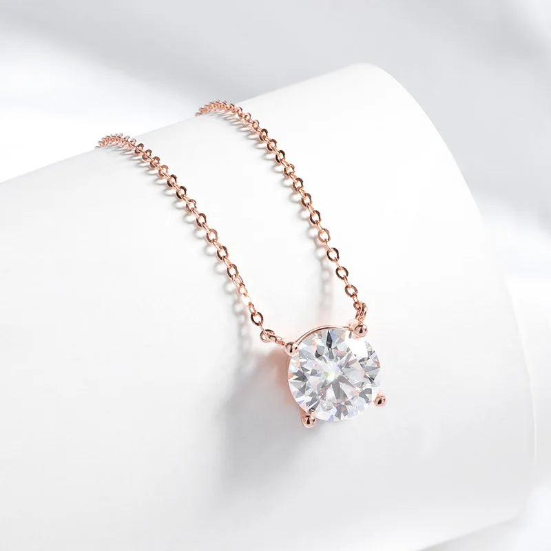Zethech Rose Moissanite Necklace with round pendant on white background