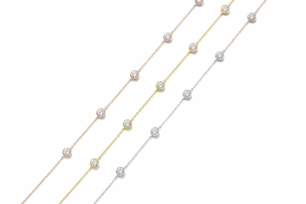 Sparkling Bubble Moissanite necklace by Zethech featuring a delicate chain with a round moissanite pendant.