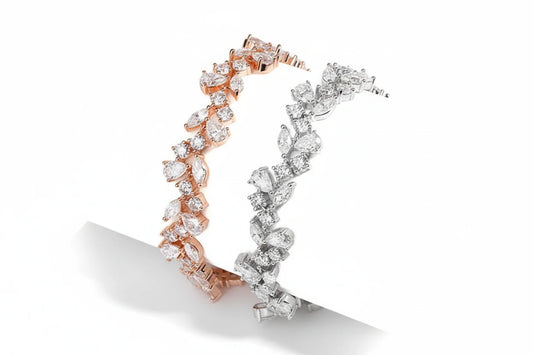 Pear moissanite bangle bracelet by Zethech with sparkling gemstone accents and sleek silver-tone design.