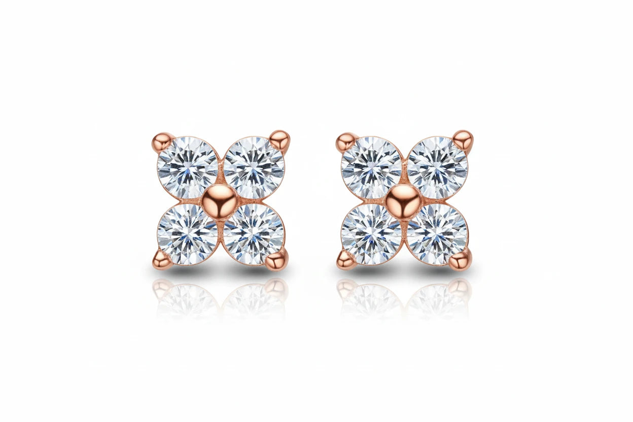 Zethech Quad Moissanite Stud Earrings with four-stone design