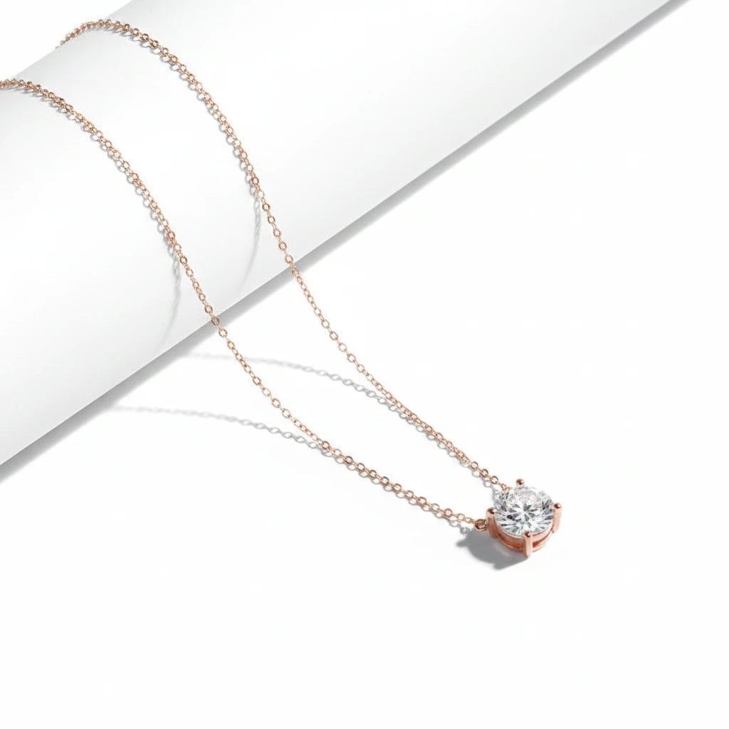 Zethech Rose Moissanite Necklace with rose gold pendant