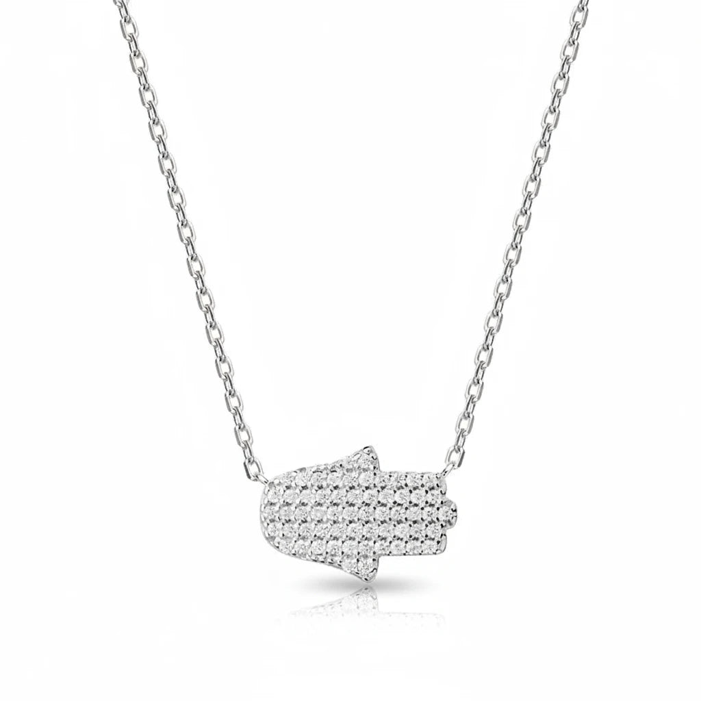 Zethech Moissanite Hamsa Necklace showing chain length measurement on a white background