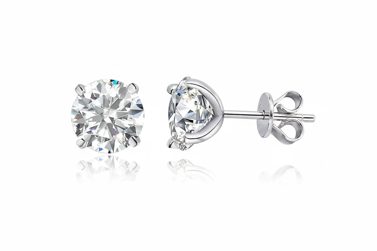 Zethech Round Moissanite Stud Earrings with classic stud design