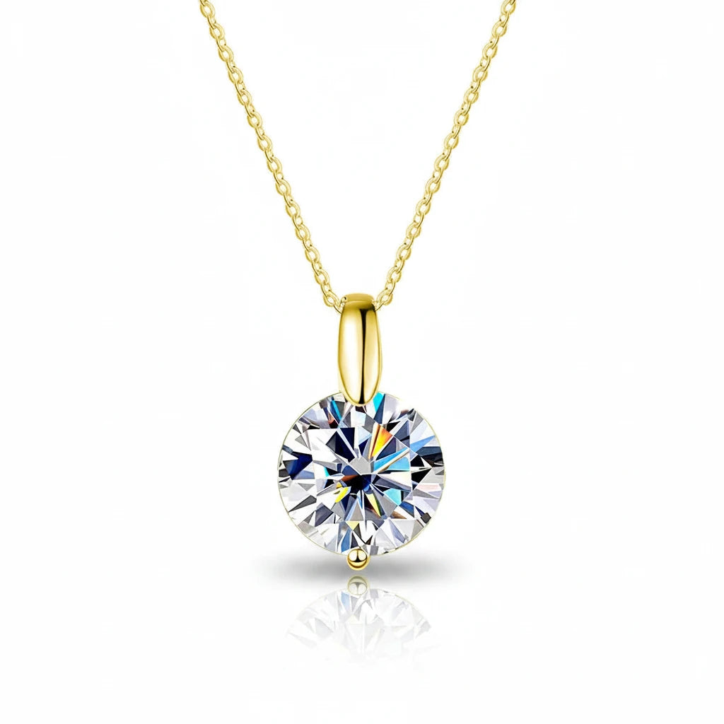 Zethech Halo Solitaire Necklace in yellow gold with round pendant