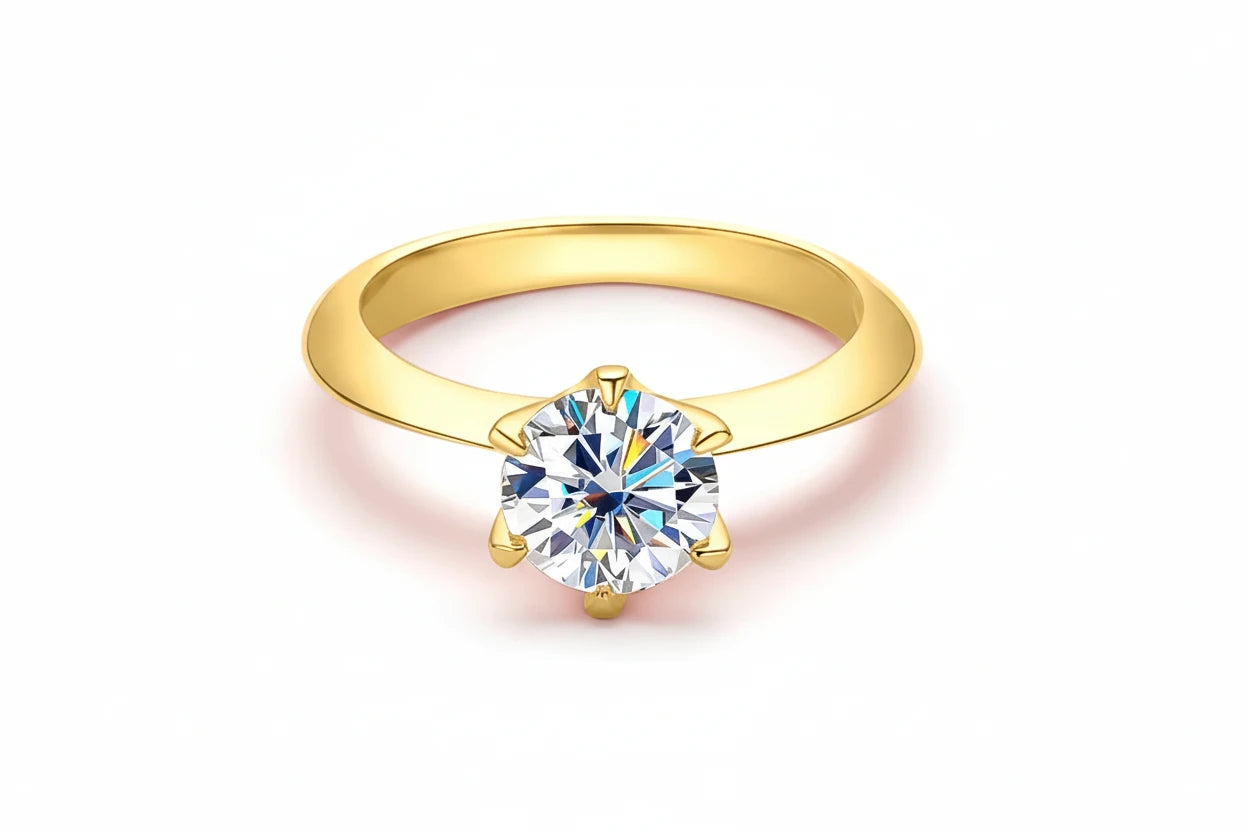 Zethech Round Moissanite Ring with polished band design